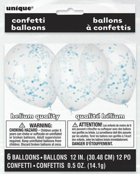 Immagine di Palloncini in Lattice Trasparente 12'' 30 cm con coriandoli Blu 6 pezzi