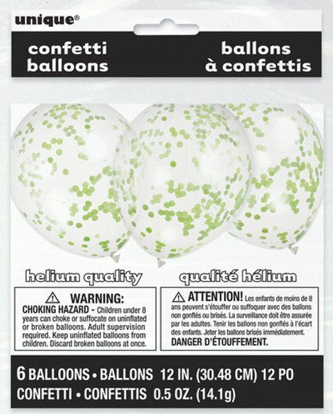 Immagine di Palloncini in Lattice Trasparente 12'' 30 cm con coriandoli Verde 6 pezzi