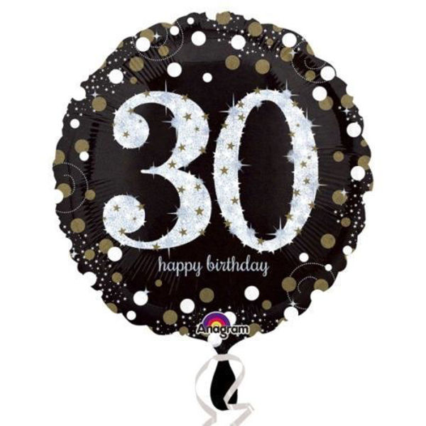 Immagine di Palloncino Mylar 30 anni Happy Birthday nero e argento 45 cm
