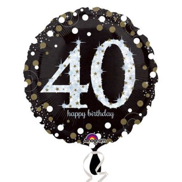 Immagine di Palloncino Mylar 40 anni Happy Birthday nero e argento 45 cm