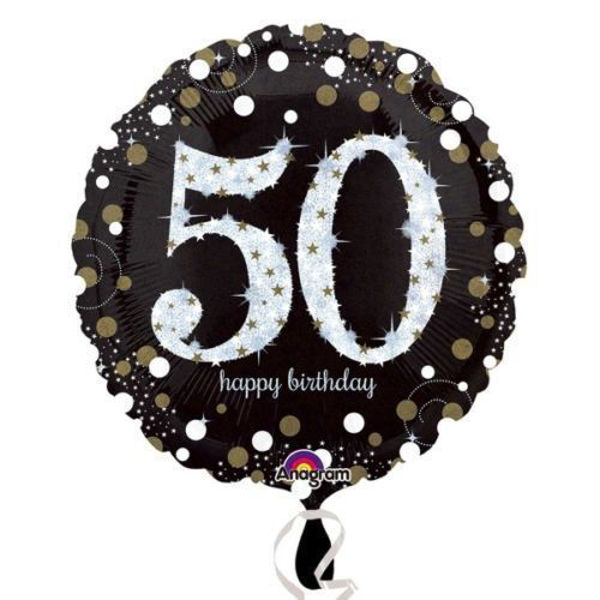 Immagine di Palloncino Mylar 50 anni Happy Birthday nero e argento 45 cm