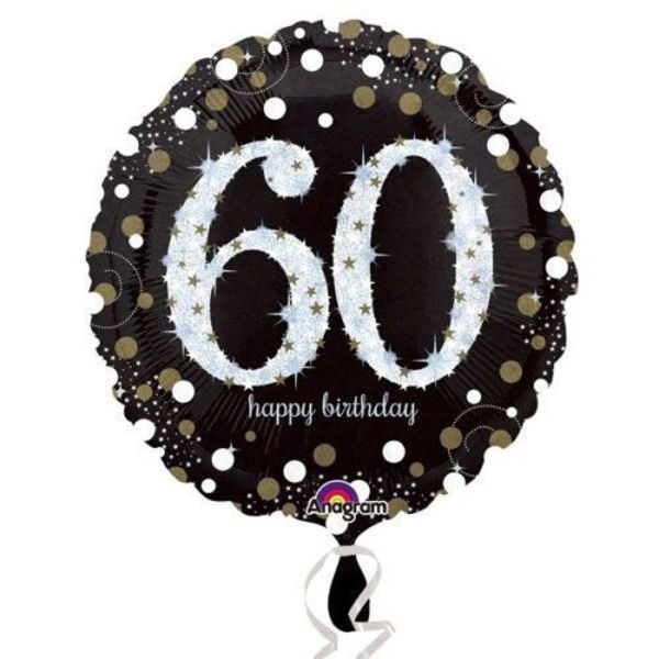 Immagine di Palloncino Mylar 60 anni Happy Birthday nero e argento 45 cm