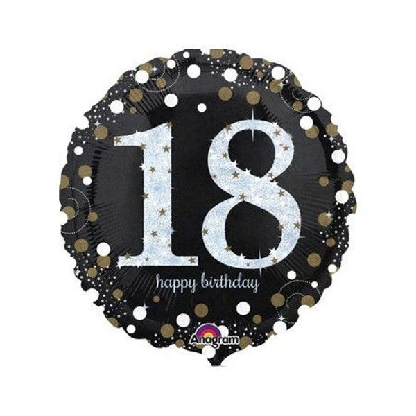 Immagine di Palloncino Mylar 18 anni Happy Birthday nero e argento 45 cm