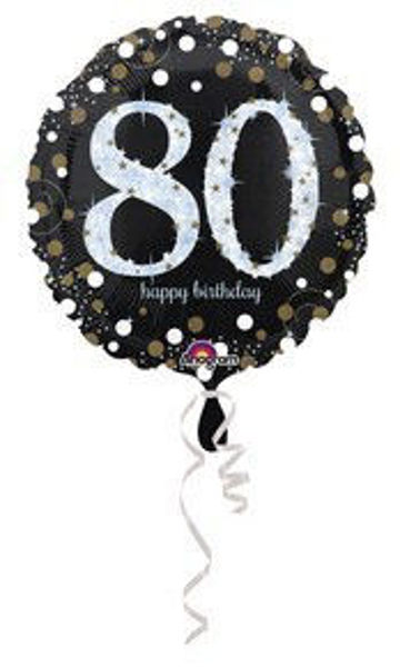 Immagine di Palloncino Mylar 80 anni Happy Birthday nero e argento 45 cm