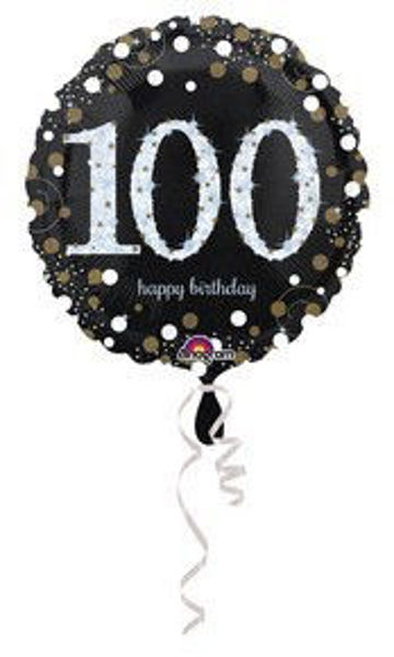 Immagine di Palloncino Mylar 100 anni Happy Birthday nero e argento 45 cm
