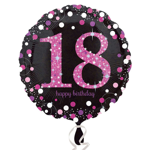 Immagine di Palloncino Mylar 18 anni Happy Birthday nero e rosa 45 cm