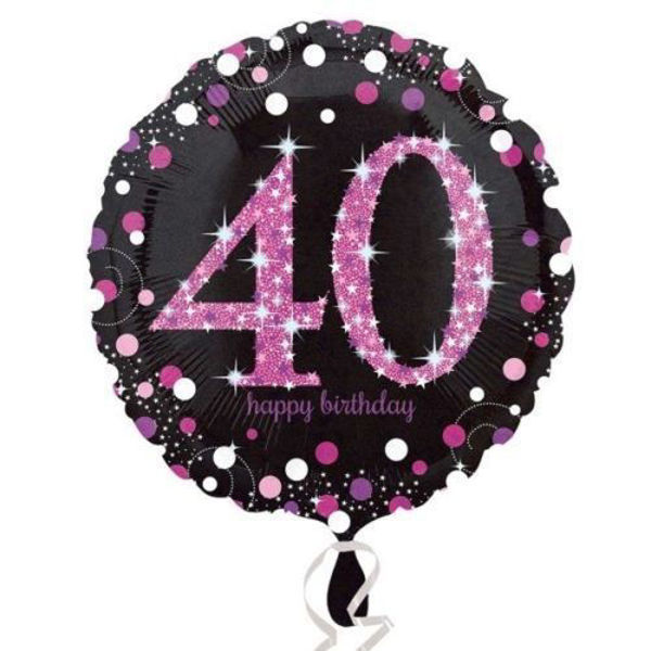 Immagine di Palloncino Mylar 40 anni Happy Birthday nero e rosa 45 cm