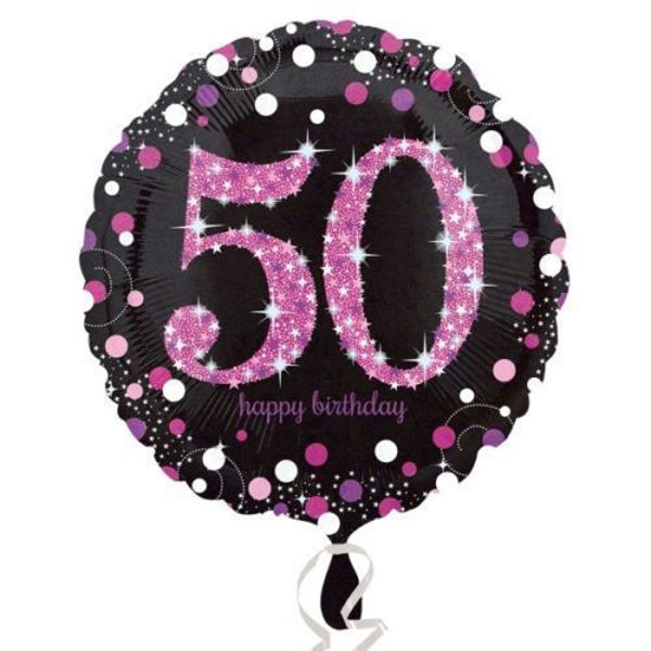 Immagine di Palloncino Mylar 50 anni Happy Birthday nero e rosa 45 cm