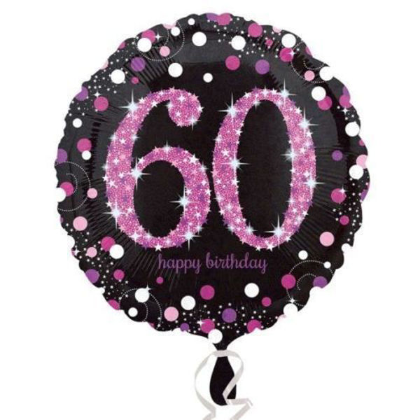Immagine di Palloncino Mylar 60 anni Happy Birthday nero e rosa 45 cm