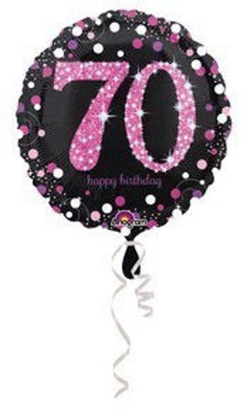 Immagine di Palloncino Mylar 70 anni Happy Birthday nero e rosa 45 cm