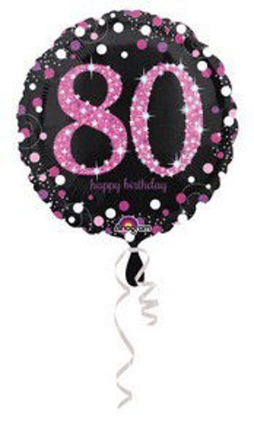 Immagine di Palloncino Mylar 80 anni Happy Birthday nero e rosa 45 cm