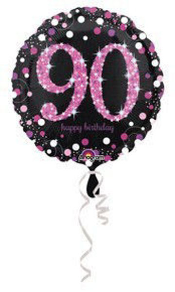 Immagine di Palloncino Mylar 90 anni Happy Birthday nero e rosa 45 cm
