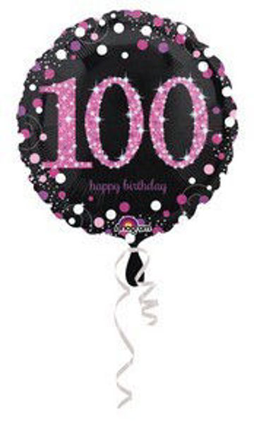 Immagine di Palloncino Mylar 100 anni Happy Birthday nero e rosa 45 cm