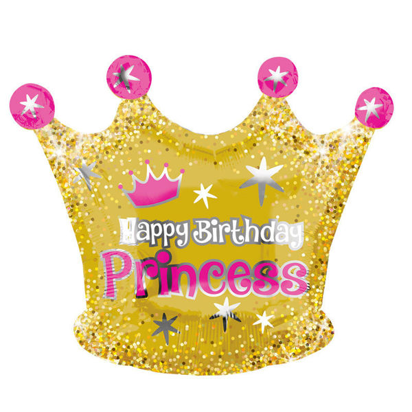Immagine di Palloncino Mylar  Corona Happy Birthday Princess 50x40 cm
