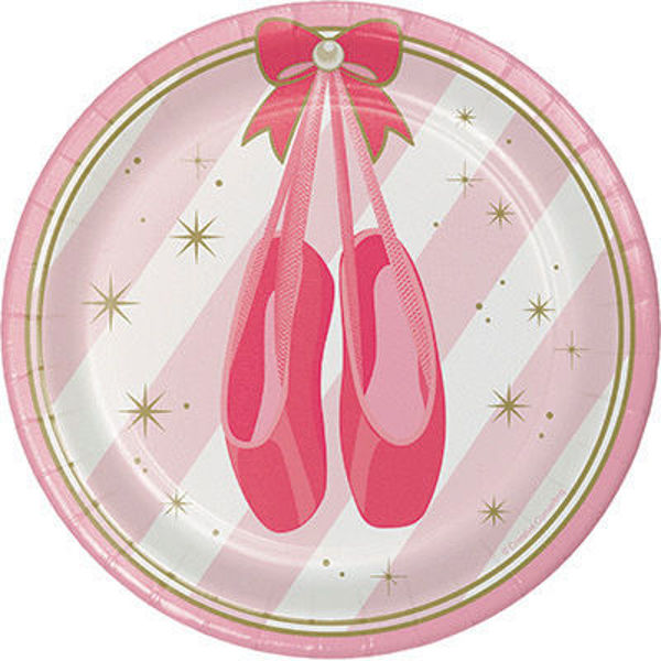 Immagine di Piatti in carta per dessert - ø 18 cm - Fantasia Ballerina rosa 8 pezzi