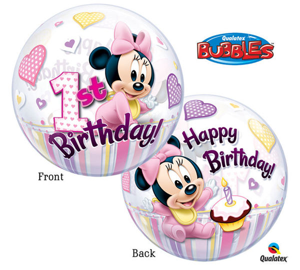 Immagine di Palloncino Qualetex - Bubbles - Baby Minnie 1° Compleanno 56 cm