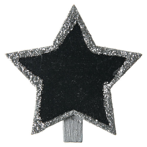 Immagine di 4 Stelle in ardesia con glitter Argento su pinzetta Argento 4,8x4,8 cm