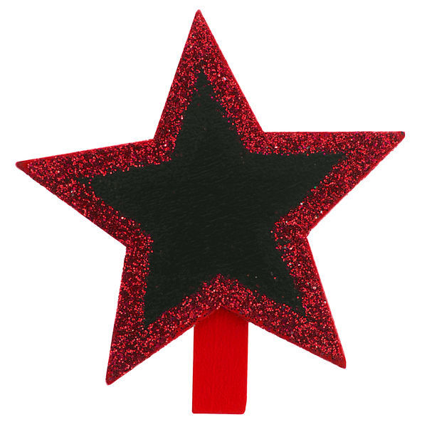 Immagine di 4 Stelle in ardesia con glitter Rossi su pinzetta Rossa 4.8 x 4.8 cm