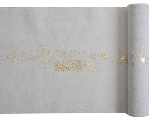 Immagine di Runner da Tavolo stampa Joyeux Noel Oro 28 cm x 3 metri