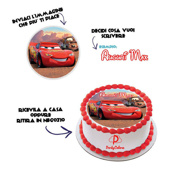 Cialda torta personalizzata in ostia o zucchero con foto e testo in formato tondo, rettangolare o quadrato