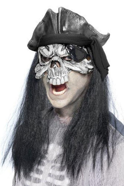 Immagine di Maschera Horror Pirata Scheletrico con cappello e Capelli