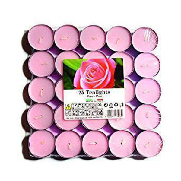 Immagine di Candele Tea-Light Rosa Profumo di Rose 25 pz