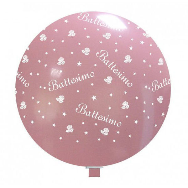 Immagine di Palloncino in Lattice Rosa con Stampa Battesimo per Mongolfiera 32" 81 cm