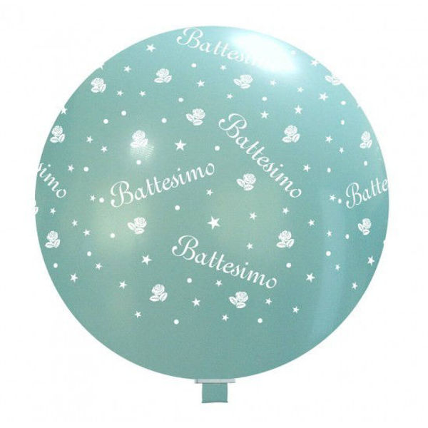 Immagine di Palloncino in Lattice Celeste con Stampa Battesimo per Mongolfiera 32" 81 cm