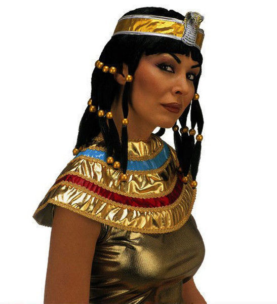Immagine di Parrucca Nera Donna Cleopatra con Collare e Fascia