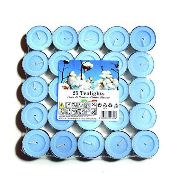Immagine di Candele Tea-Light Blu Profumo Fior di Cotone 25 pz