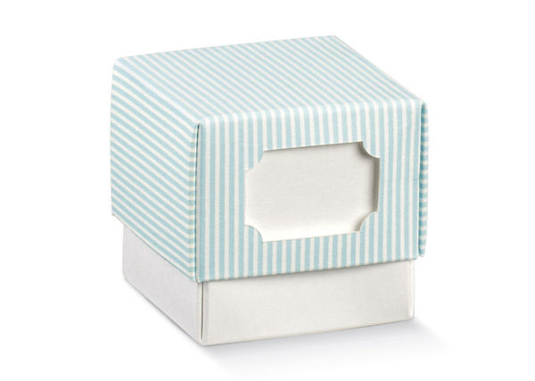 Immagine di Scatola Porta confetti Righe Celeste  5x5x5 cm 10 pezzi