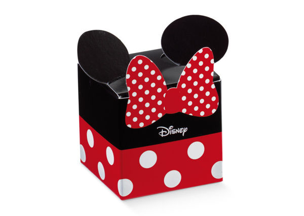 Immagine di Scatolino in Cartoncino Cubo con Fiocco 5x5 cm altezza 5 cm Minnie Rosso e Nero 10 pezzi