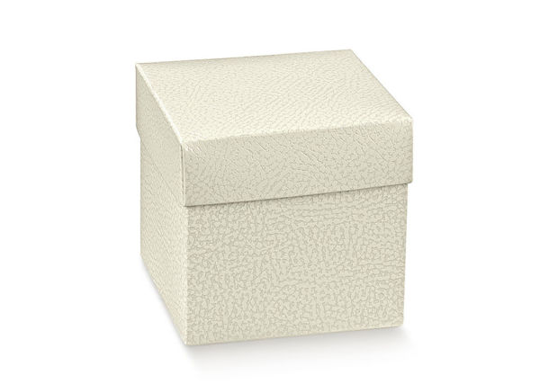 Immagine di Scatola Fondo e Coperchio 10x10x9 cm Bianca effetto Pelle 10 pezzi