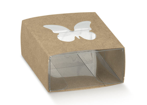 Immagine di Astuccio Avana con Farfalla e scatolo Pvc 6x6x3 cm 10 pezzi