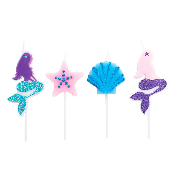 Immagine di Candeline Glitter Sirena su stecco 8 cm 4 pezzi