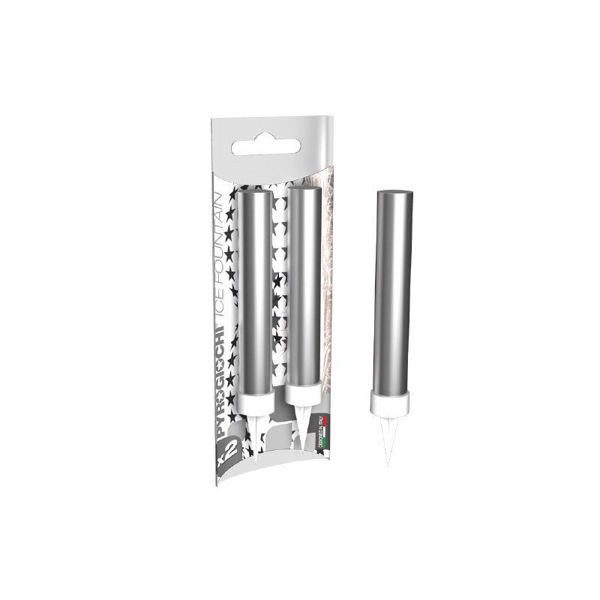 2 candele fontana argento 10 cm effetto ghiaccio scintillante