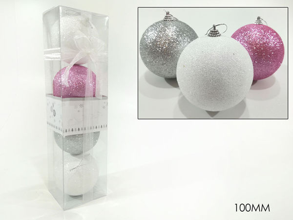 Immagine di 4 Palle 100 mm colore Rosa Bianco Argneto - Glitter