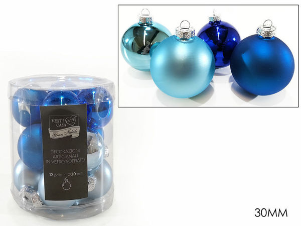 Immagine di 12 Palle in vetro 30 mm colore Blu e Celeste