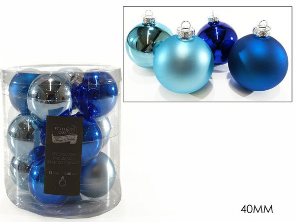 Immagine di 12 Palle in vetro 40 mm colore Blu e Celeste