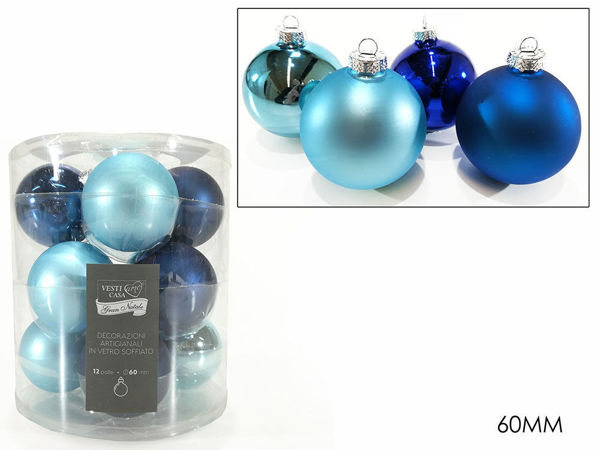 Immagine di 12 Palle in vetro 60 mm colore Blu e Celeste
