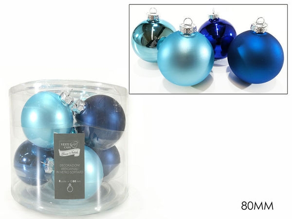 Immagine di 8 Palle in vetro 80 mm colore Blu e Celeste