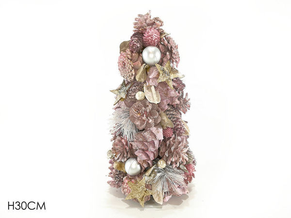 Immagine di Albero Natalizio Decorato Rosa con Stelle altezza 30 cm