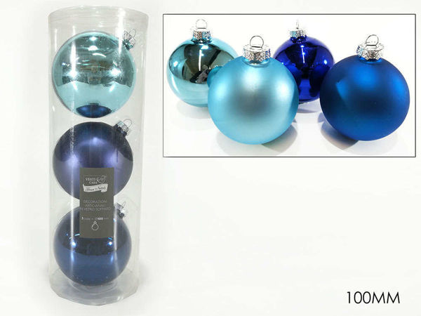 Immagine di 3 Palle in vetro 100 mm colore Blu