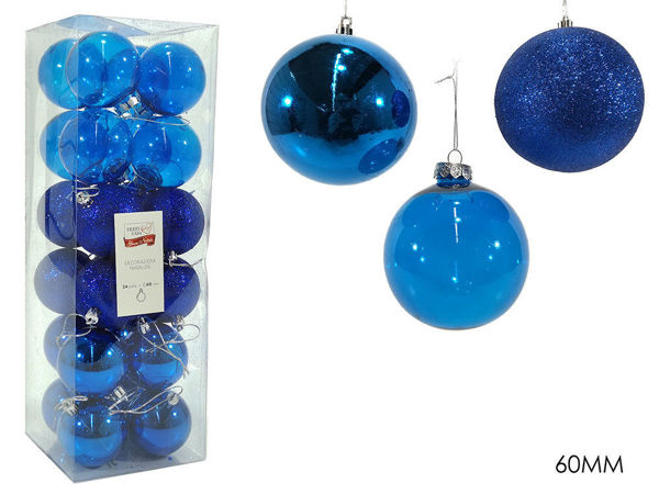 Immagine di 24 Palle 60 mm colore Blu - decorazione assortita