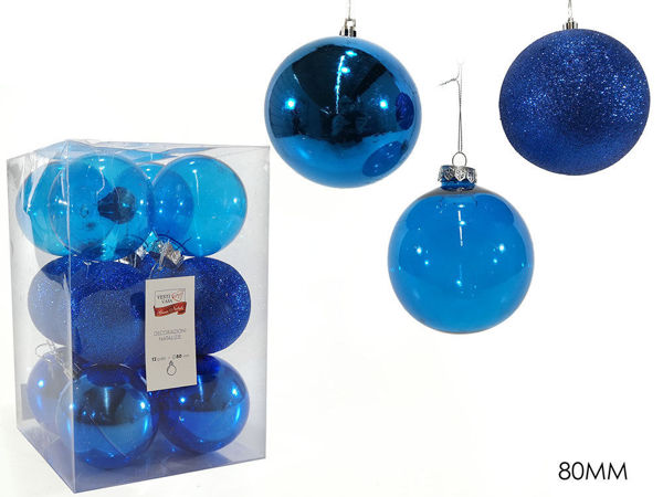 Immagine di 12 Palle 80 mm colore Blu - decorazione assortita