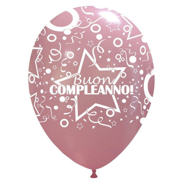 Immagine di Palloncini in Lattice 12'' 30 cm Rosa con Stampa Compleanno 100 pz