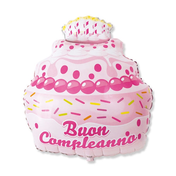 Immagine di Palloncino Mylar 60 x 74 cm Buon Compleanno Cake Rosa