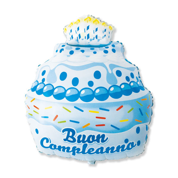 Immagine di Palloncino Mylar 60 x 74 cm Buon Compleanno Cake Celeste