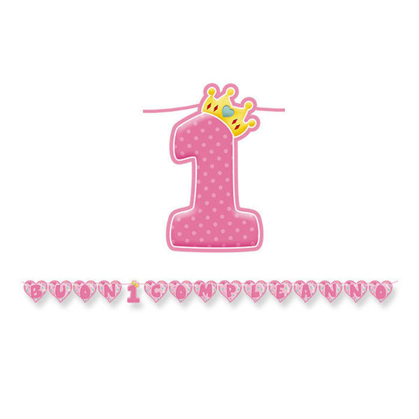 Immagine di Festone Decorativo Kit Scritta Maxi Primo Compleanno Rosa 6 metri