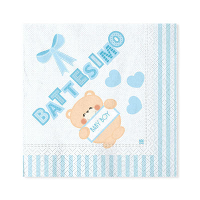 Kit 8 persone battesimo celeste bambino con palloncini e fluffy